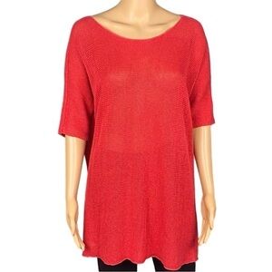 EILEEN FISHER Oversized 100% Hemp dark coral knit tunic sweater Size XS EUC